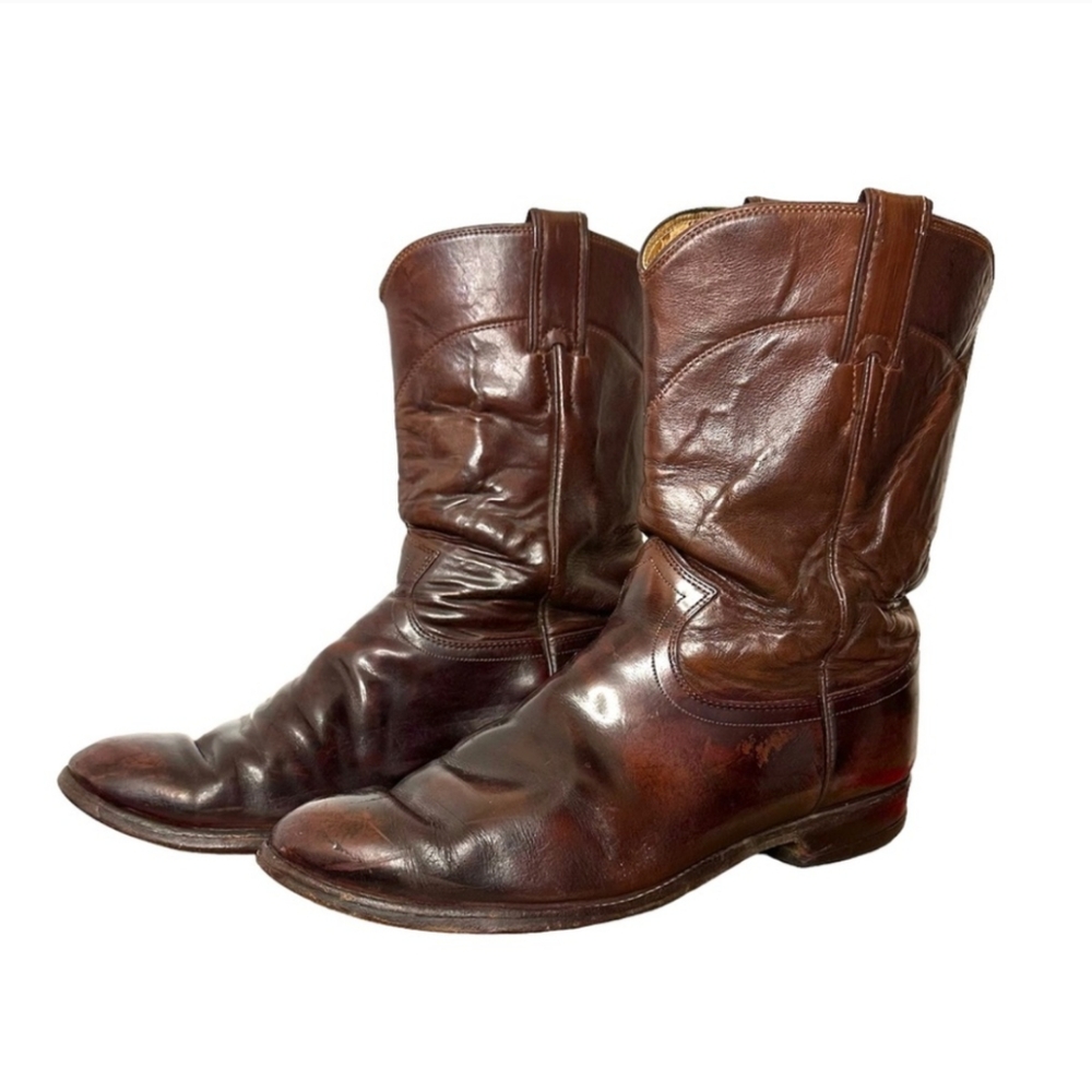 Vintage Justin Mens Leather Roper Cowboy Boots Western Size 8 D USA Style 3802